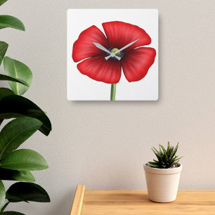 Red Poppy Art Square Wall Clock Vierkante Klok