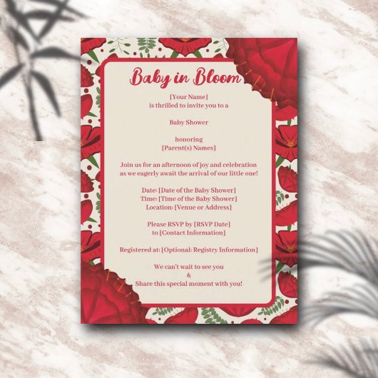 Red Poppy Baby Bloom Douche Invitation Briefkaart