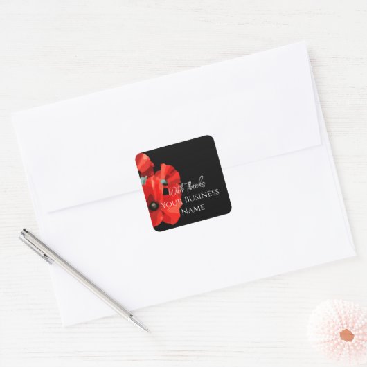 Red Poppy Bedankt Square Sticker (Envelop)