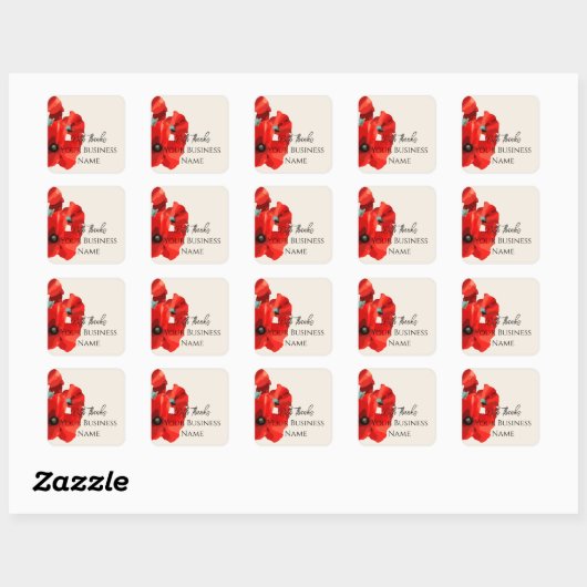 Red Poppy Bedankt Square Sticker (Vel)