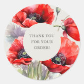 Red Poppy Bedankt voor uw bestelling Ronde Sticker (Voorkant)
