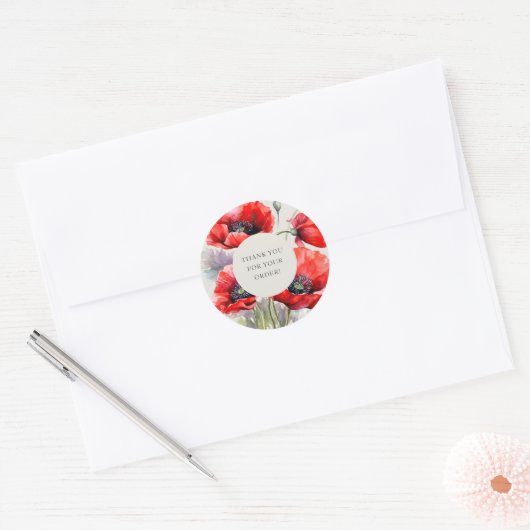 Red Poppy Bedankt voor uw bestelling Ronde Sticker (Envelop)