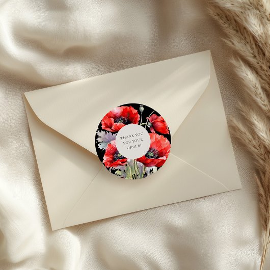 Red Poppy Bedankt voor uw bestelling Ronde Sticker