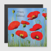 Red Poppy Birthday Magnetic Kaart (Voorkant / Achterkant)