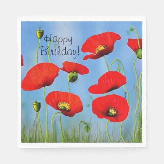 Red Poppy Birthday Servet (Voorkant)