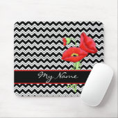 Red Poppy Black & White Personaliseer Chevron Zizz Muismat (Met muis)