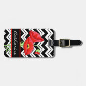 Red Poppy Black White Zizzag Chevron Custom Bagagelabel (Voorkant horizontaal)