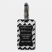 Red Poppy Black White Zizzag Chevron Custom Bagagelabel (Achterkant verticaal)