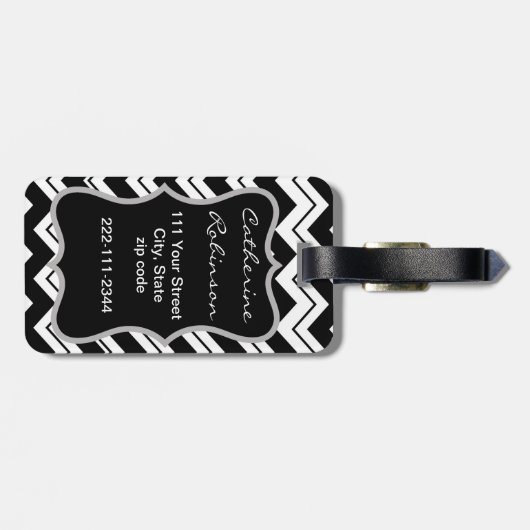 Red Poppy Black White Zizzag Chevron Custom Bagagelabel (Achterkant horizontaal)