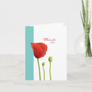 Red Poppy blauwgroen Bedankt Opmerking Kaart