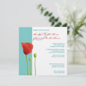 Red Poppy blauwgroen Wedding Invitation Kaart (Staand voorkant)