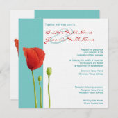 Red Poppy blauwgroen Wedding Invitation Kaart (Voorkant / Achterkant)