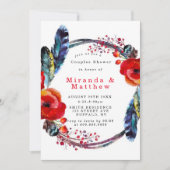 Red Poppy Boho Feathers Couples Shower Invite (Voorkant)