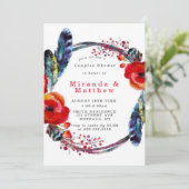 Red Poppy Boho Feathers Couples Shower Invite (Staand voorkant)