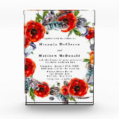 Red Poppy Boho Feathers Keepomwille Wedding Invite Fotoblokken (Voorkant)