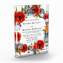 Red Poppy Boho Feathers Keepomwille Wedding Invite