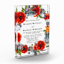 Red Poppy Boho Feathers Keepomwille Wedding Invite Fotoblokken
