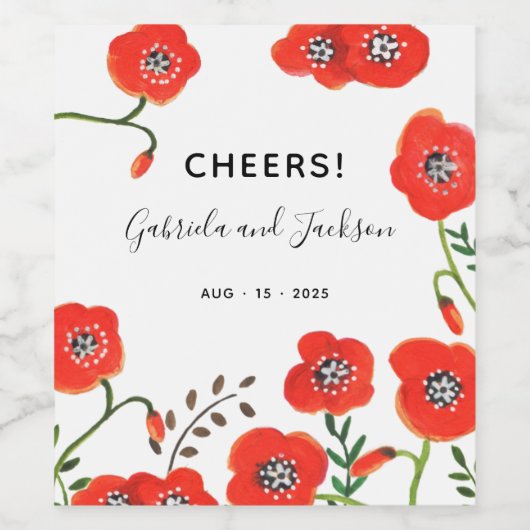 Red Poppy bruiloft Wijn Etiket (Enkel label)