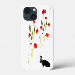 Red Poppy Bunny Rabbit Floral iPhone 13 Mini Hoesje