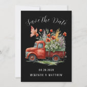 Red Poppy & Butterfly Truck Save the Date Cards Kaart (Voorkant)