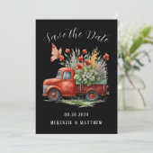 Red Poppy & Butterfly Truck Save the Date Cards Kaart (Staand voorkant)