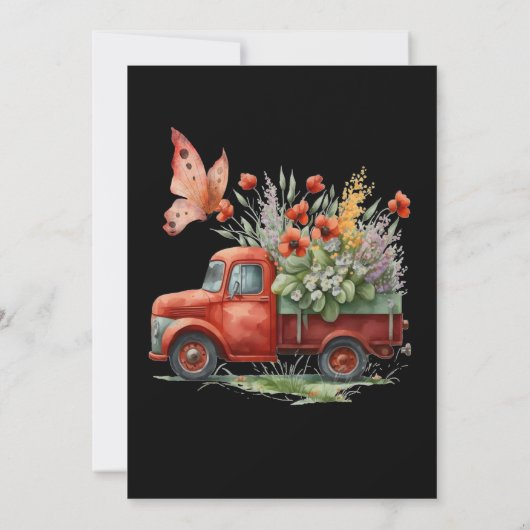 Red Poppy & Butterfly Truck Save the Date Cards Kaart (Achterkant)