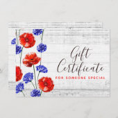 Red Poppy Cornflower Rustic Cadeaubont Kaart (Voorkant / Achterkant)
