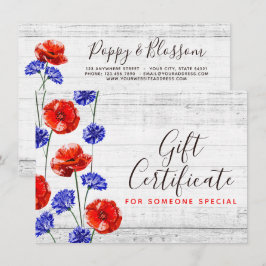 Red Poppy Cornflower Rustic Cadeaubont Kaart