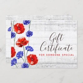 Red Poppy Cornflower Rustic Cadeaubont Kaart