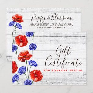 Red Poppy Cornflower Rustic Cadeaubont Kaart