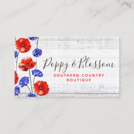 Red Poppy & Cornflower Rustic Wood Floral Boutique Visitekaartje