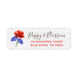 Red Poppy & Cornflower Rustic Wood Return Address Etiket