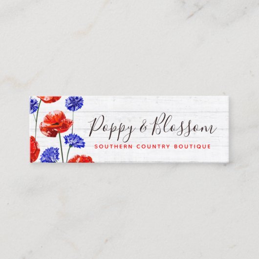 Red Poppy & Cornflower Rustic Wood Social Media Mini Visitekaartje (Voorkant)