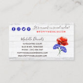 Red Poppy & Cornflower Rustic Wood Social Network Visitekaartje (Achterkant)