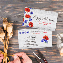 Red Poppy & Cornflower Rustic Wood Social Network Visitekaartje
