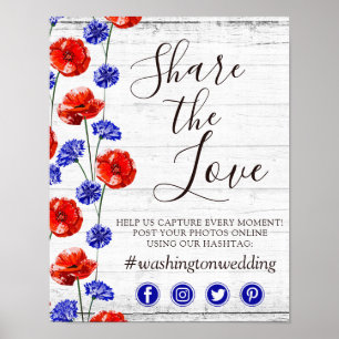 Red Poppy & Cornflower Wedding Hashtag Foto-teken Poster