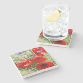 Red Poppy, Cottage Garden foto Stenen Onderzetter (Zijkant)