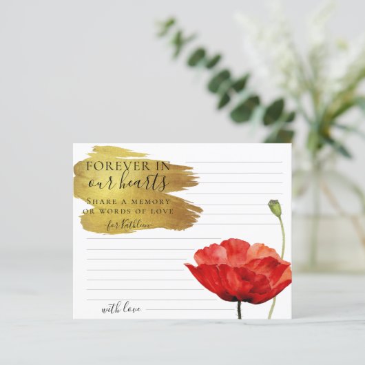 Red Poppy Custom Share a Memory Funeral Kaart (Staand voorkant)