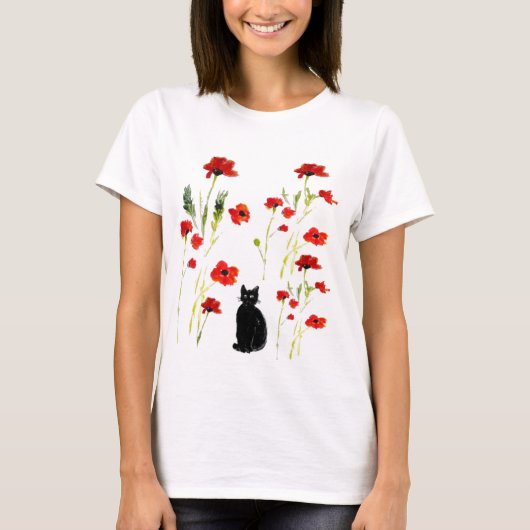 Red Poppy Cute Floral T-shirt (Voorkant)
