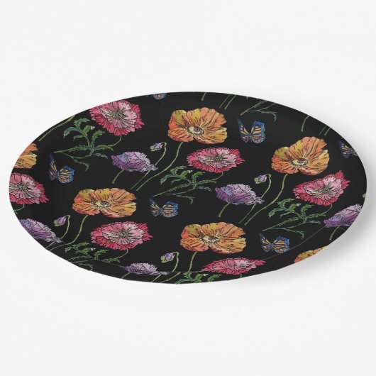 Red Poppy dark Flowers Pattern Paper Party Bord (Gekanteld)