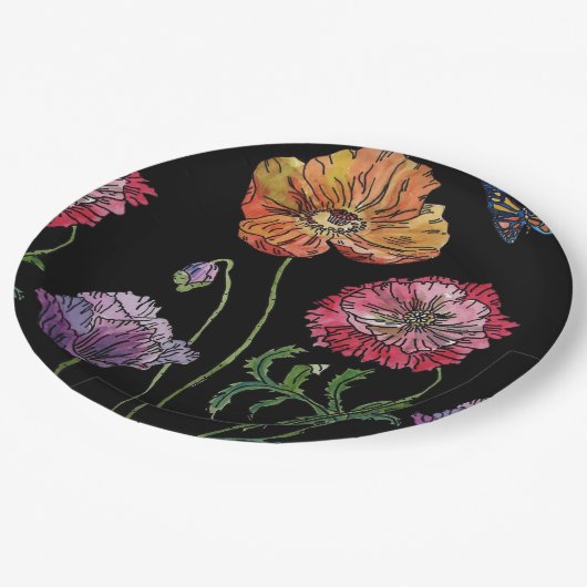 Red Poppy dark Flowers Pattern Paper Party Bord (Gekanteld)