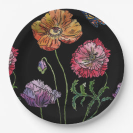 Red Poppy dark Flowers Pattern Paper Party Bord