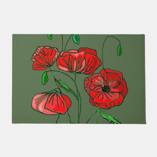 Red Poppy Doormat - Aangepaste kleuren Deurmat (Voorkant)