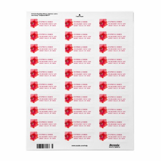 Red Poppy Elegant Return Address Label (Full Sheet)