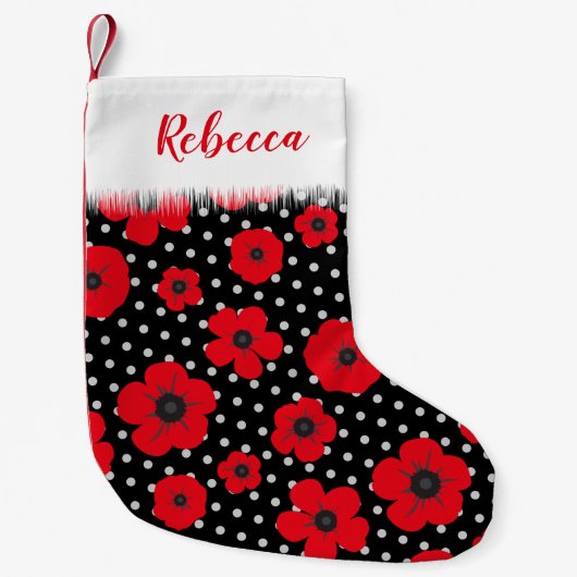Red Poppy en Polka Dot gepersonaliseerd Kleine Kerstsok (Voorkant)