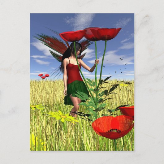 Red Poppy Fairy in een zomerveld Briefkaart (Voorkant)