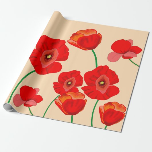 Red Poppy Field Cadeaupapier (Uitgerold)
