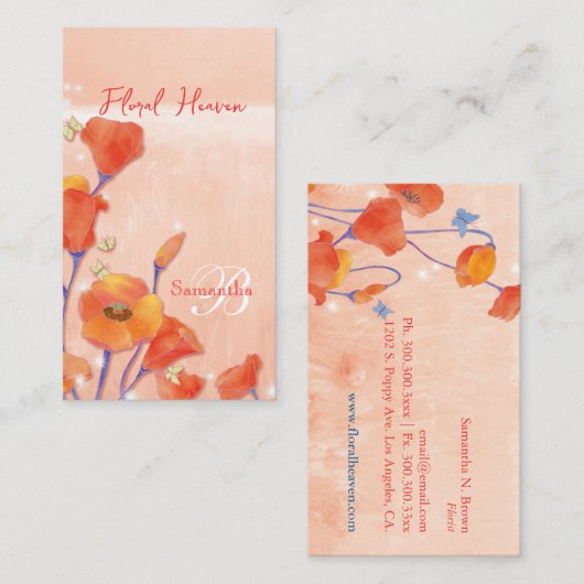 Red Poppy Field Elegant Monogram Visitekaartje (Voorkant / Achterkant)