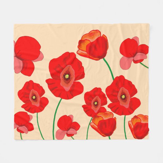 Red Poppy Field Fleece Deken (Voorkant (Horizontaal))