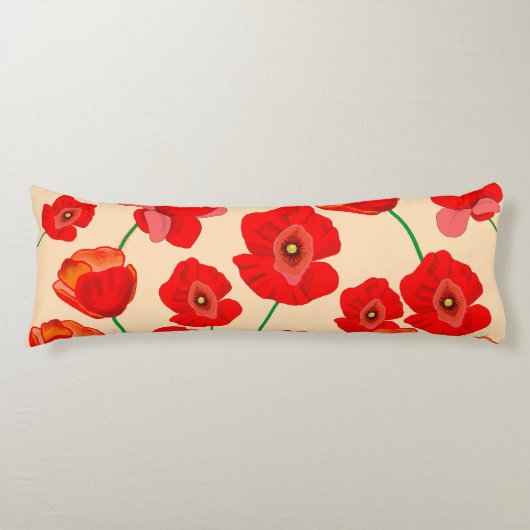 Red Poppy Field Lichaamskussen (Voorkant)